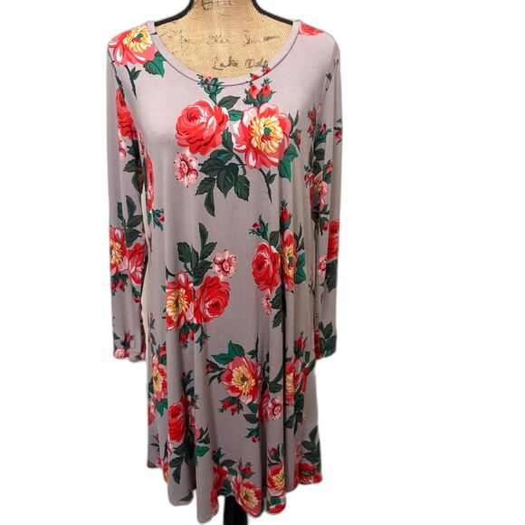 Matilda Jane Say I'm a Dreamer Floral Swing Dress Gray Long Sleeve Size Large - Picture 1 of 6